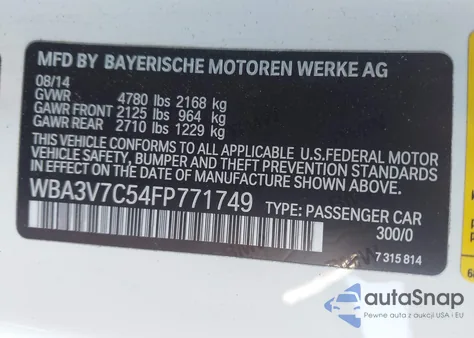 2015 BMW 428I z USA, uszkodzony, nr VIN WBA3V7C54FP771749